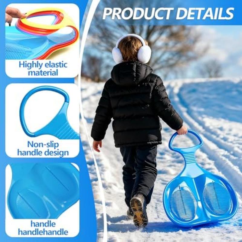 2er Set Sled Bob Blue & Red, Sled with Handle, Durable Snow Slider, Winter Outdoor Sport, Suitable for Kids and Adults, For Unforgettable Winter Days