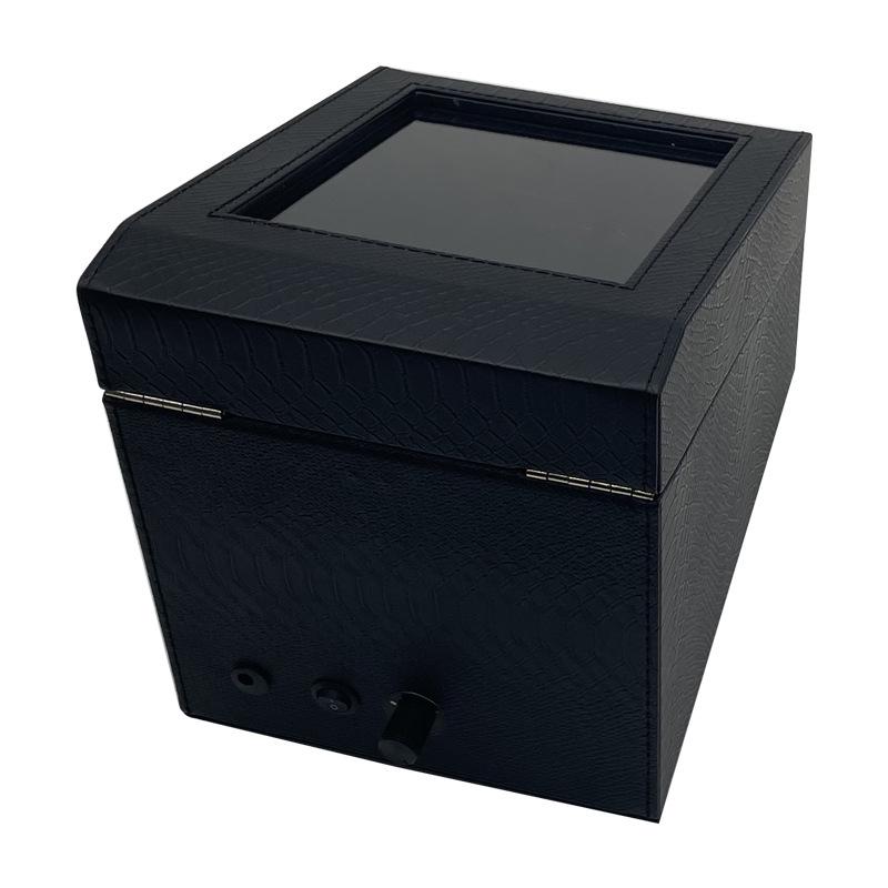 Snake Skin Pattern Leather Watch Winder: 3 Positions + 3 Storage, Auto Stop Open, 5 Ambient Light Modes