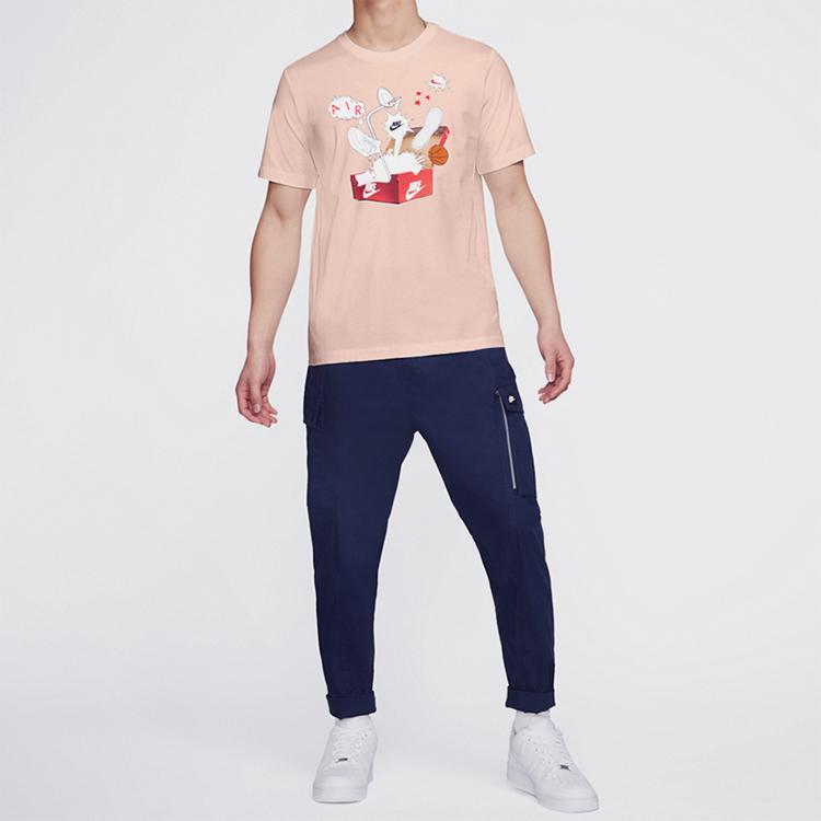 Nike T Shirts Men's Coral Red Crew Neck Moderate Straight Fit CU6872-664
