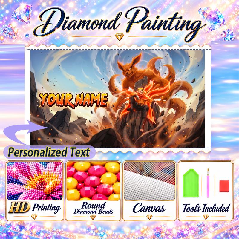 Personalized Kurama Naruto Diamond Art Custom Name 5D Diamond Painting Full Drill DIY Craft