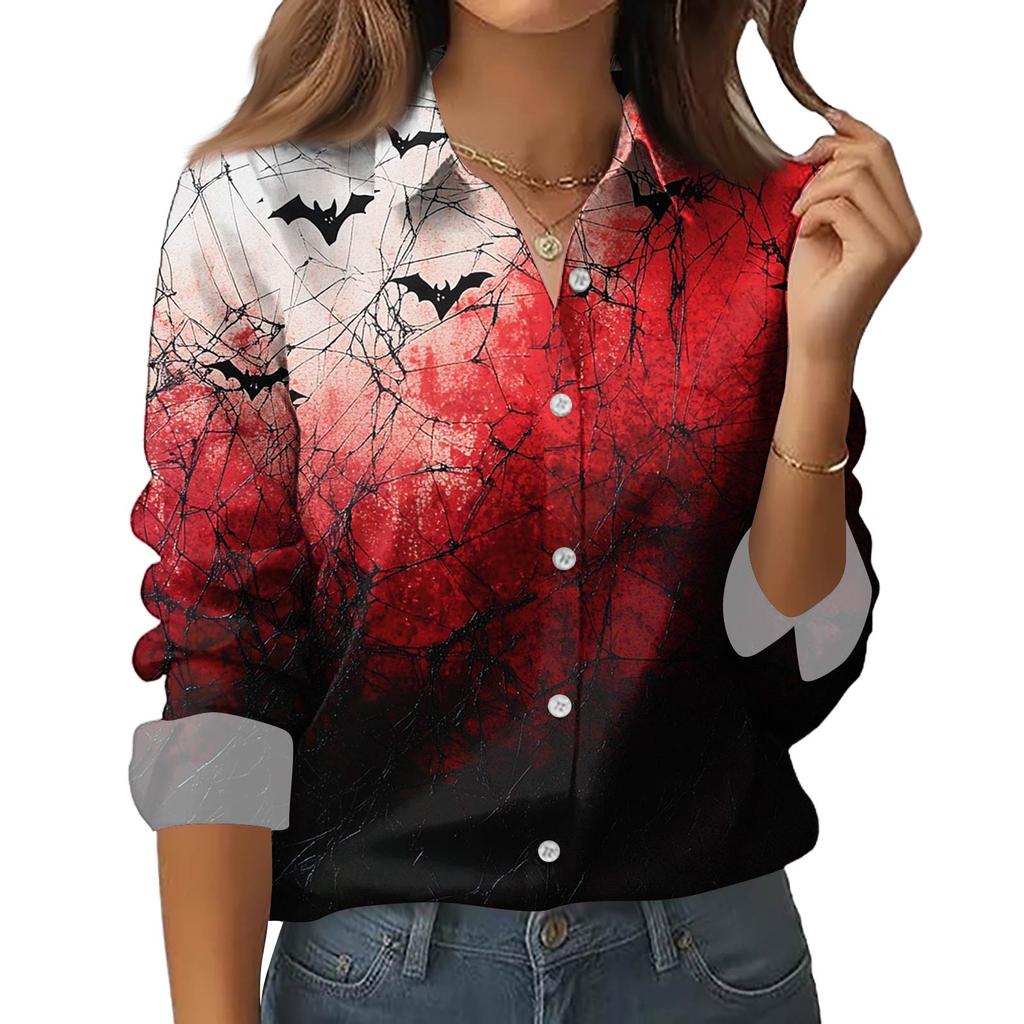 Dámská košile halenka s potiskem tlačítka s dlouhým rukávem ležérní základní košilový límec s běžným topem