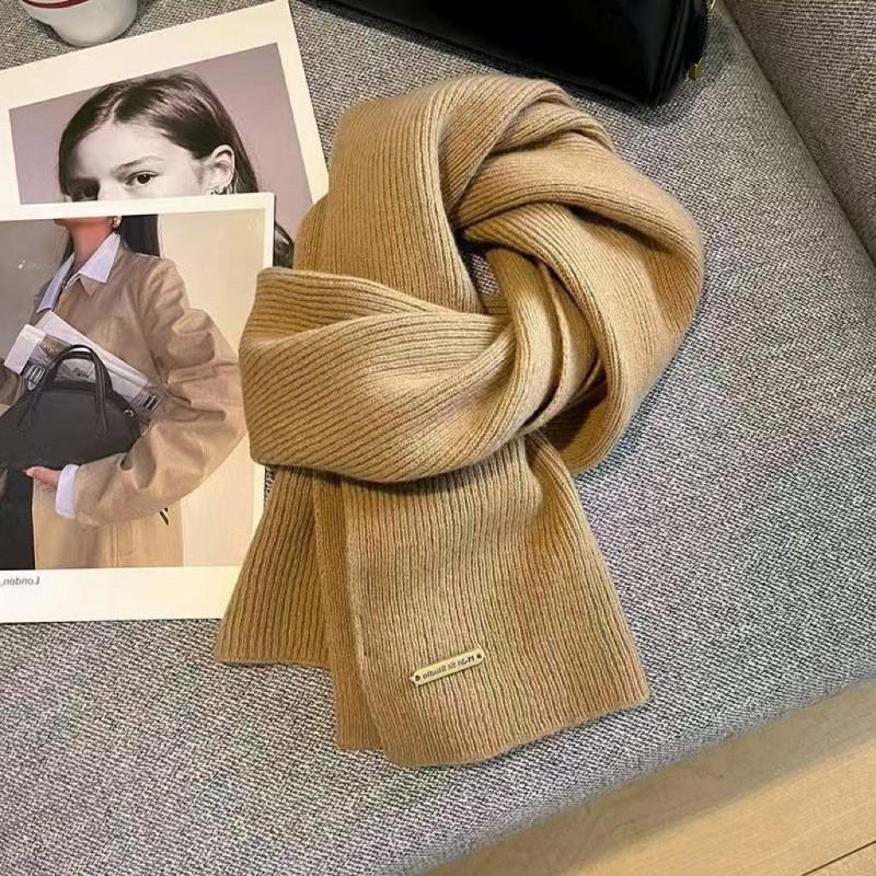 Winter New Solid Color Warm Scarf Couple Men's and Women's High-end Knitted Wool Scarf Small Scarf