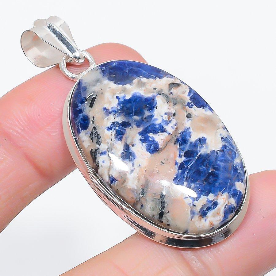 Sodalite Gemstone 925 Sterling Silver Jewelry Pendant 2.09"
