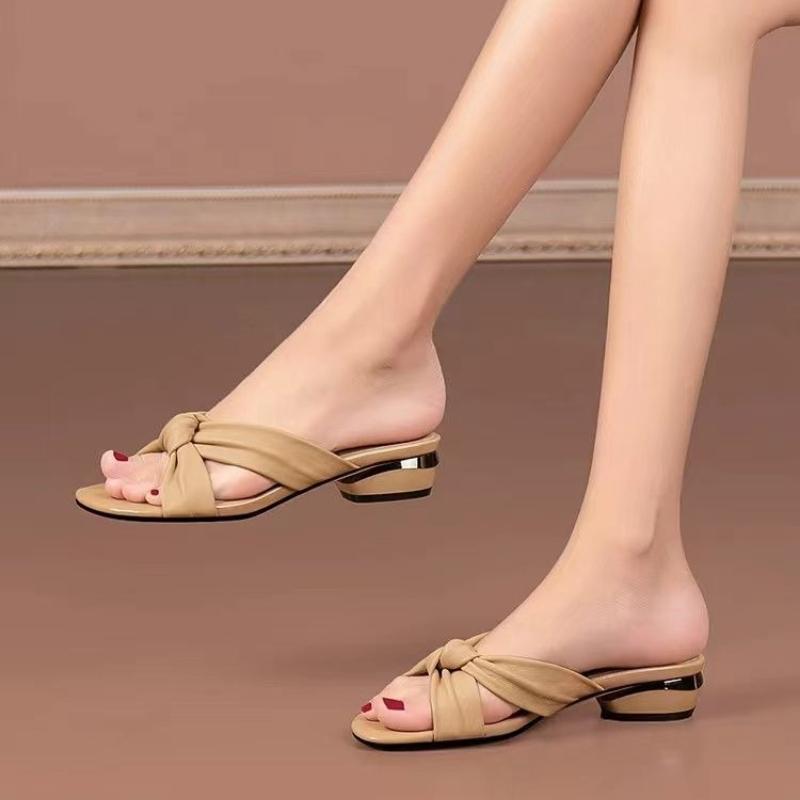 Fashion Plus Size Women's Slippers Summer Cross Tie Bow Slip-in Low-heeled Sandals Elegant High Quality Soft and Comfortable Slippers
