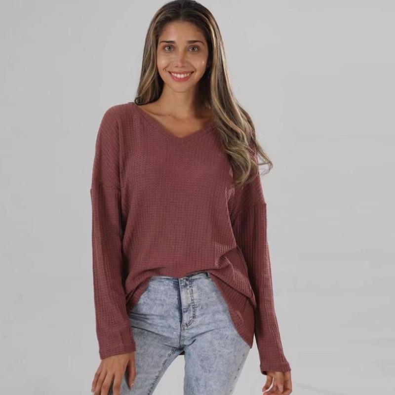 Women's  V-neck  Street  Spring and Autumn Loose Knitted Bottoming Shirt