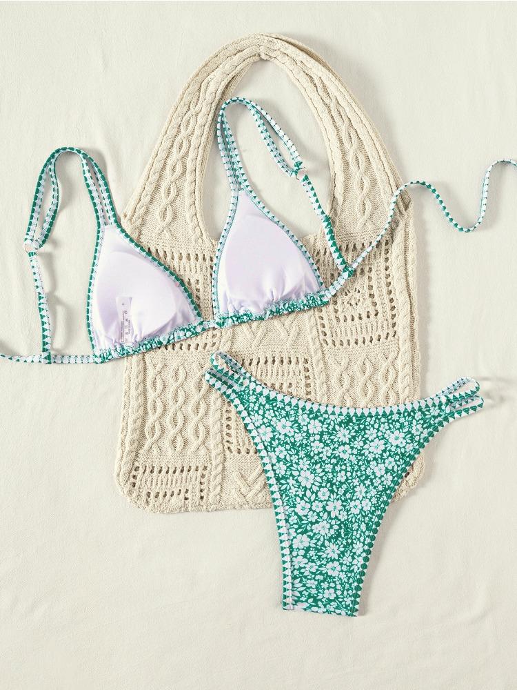 Zweiteiliger Bikini mit doppeltem Träger und Print, niedrige Taille, sexy, modisch für den Sommerurlaub