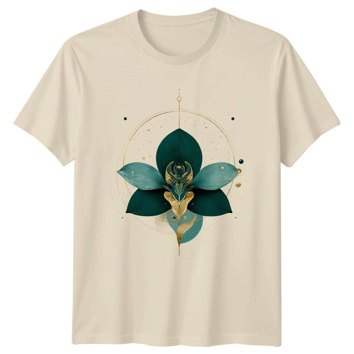 Mystical Golden Teal Floral Mandala Womens T-Shirt Art Graphic Birthday Gift XXXL