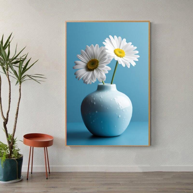 Classic Simple Still Life Blue Vase Flowers Arrangement Poster Canvas Painting Printing Art Pictures Home Room Wall Decor Gift