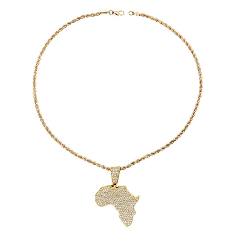 Hip-hop Fashion Hot Sale European and American Environmentally Friendly Material African Map Necklace Pendant