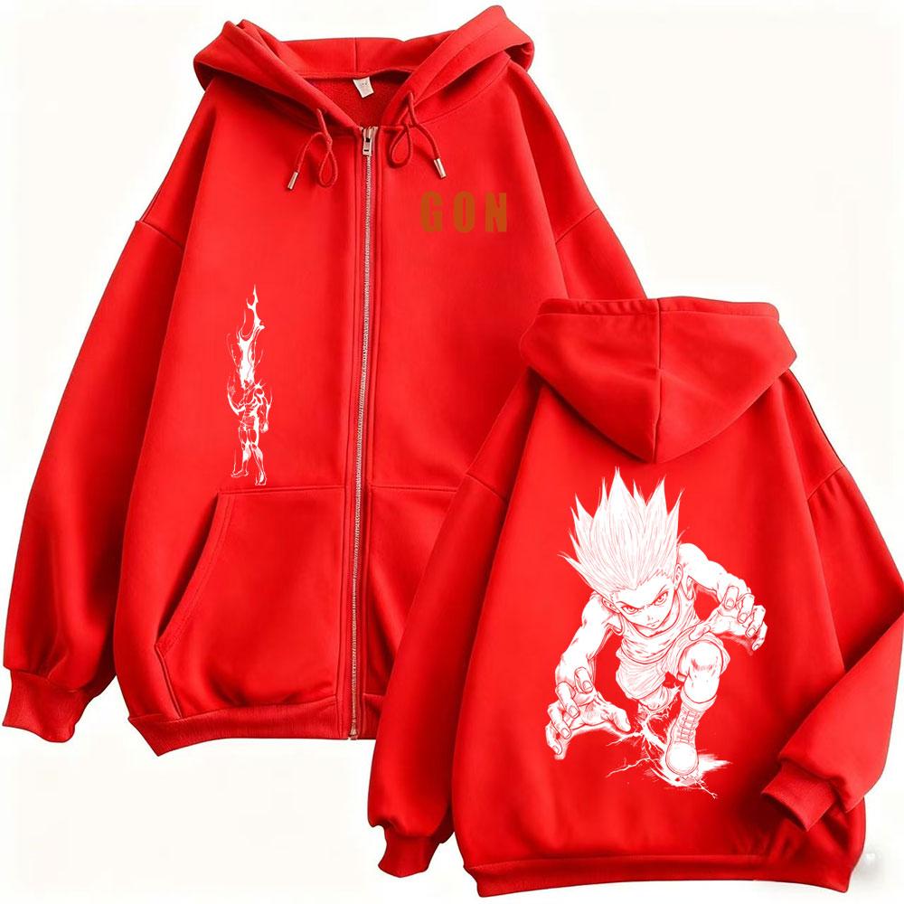 Anime Hunter X Hunter Gon Freecss Zipper Hoodie Men Women Cartoon Manga Zip Up Jacket Men's Cosplay Harajuku Zip Up Sweatshirt