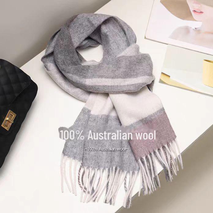 100% Wool Plaid Scarf for Women - Luxury Gift Shawl, Pure Wool Neck Scarf