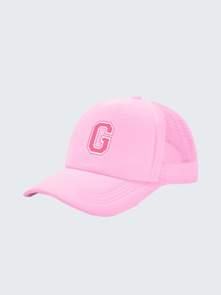 1pc Kid's 26 Alphabet Baseball Cap, Fashion Versatile Casual Sun Hat,Pink Mesh Breathable Trucker Cap, Suitable For Girls