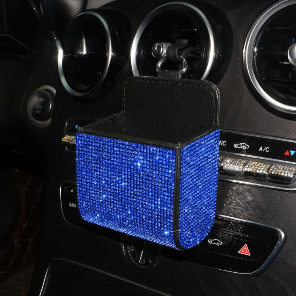 Shiny Sparkling Rhinestone Glitter Organizer Leather Vehicle Interior Accessory Vehicle Organizer