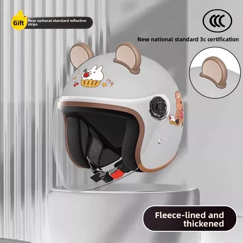 Women's Electric Vehicle Helmet Winter Thermal Helmet Double Four-season Universal Battery Motorcycle Half Helmet
