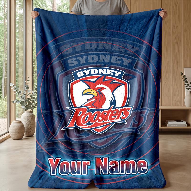 Sydney Roosters Custom Flannel Throw Blanket Print Your Name Text Soft Warm Blanket Holiday Present