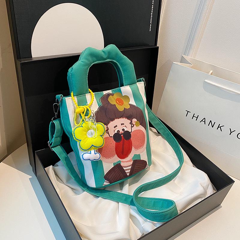 New Cartoon Graffiti Canvas Shoulder Crossbody Bucket Bag for Girls
