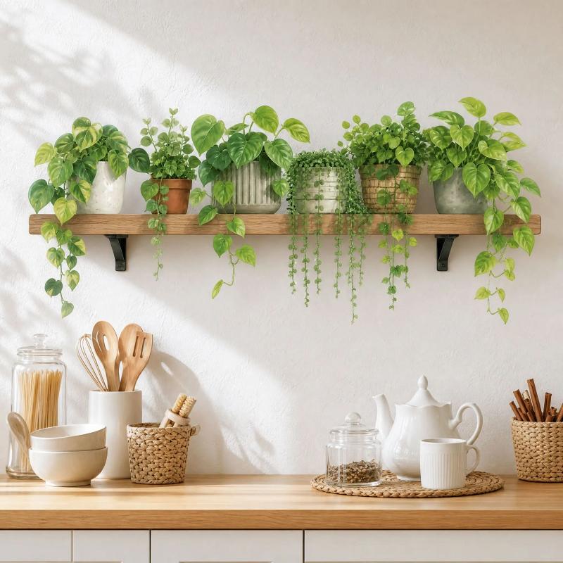 3D Green Hanging Plants Wall Sticker Wall Decals Removable Potted Greenery Bedroom Living Room Home Decoration
