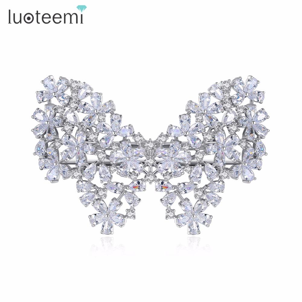 LUOTEEMI New Hot Selling Unique Statement Trendy Butterfly Clear Hairwear With CZ Crystal Brincos Bijoux for Women Party Wedding