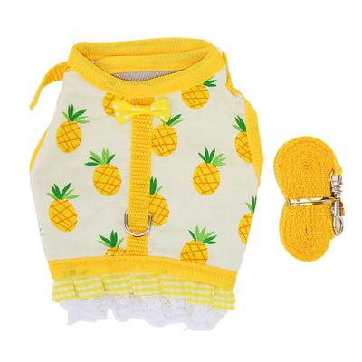 Rabbit Vest Leash Fruit Printing Lace Hem Hook and Loop Design Small Animal Harness Set for