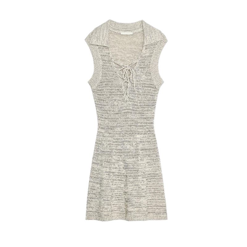 

Summer Women s Clothing Sexy Style A- line Hem Bowknot Decoration Lapel Sleeveless Short Dress 4786007 Light Beige L