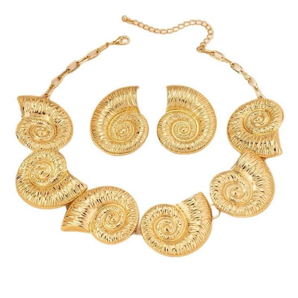 Metal Conch Collar Pendant Luxury Trendy Necklace Earring Set European American Style