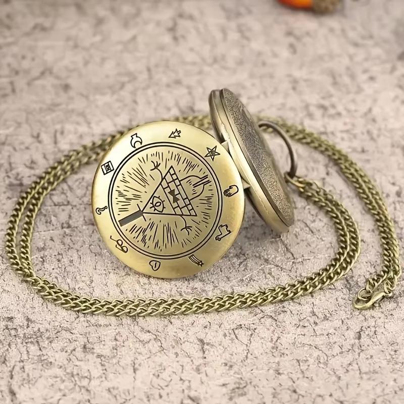 Weird town pocket watch triangle retro personality creative flip style retro couple neck necklace watch hanging watch