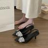 Rhinestone Beige Women's Bag Head Sandals Stiletto High Heels Bow 2025 New Elegant French Pointed Shoes