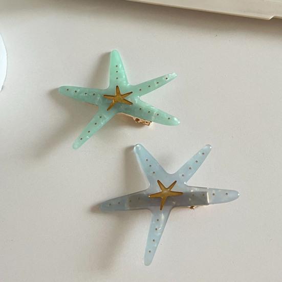Girl Hairpin Dot Print Starfish Shape Hair Clip Anti-slip Teeth No Damage Hair Pin Summer Ocean Style Versatile Hair Accessory