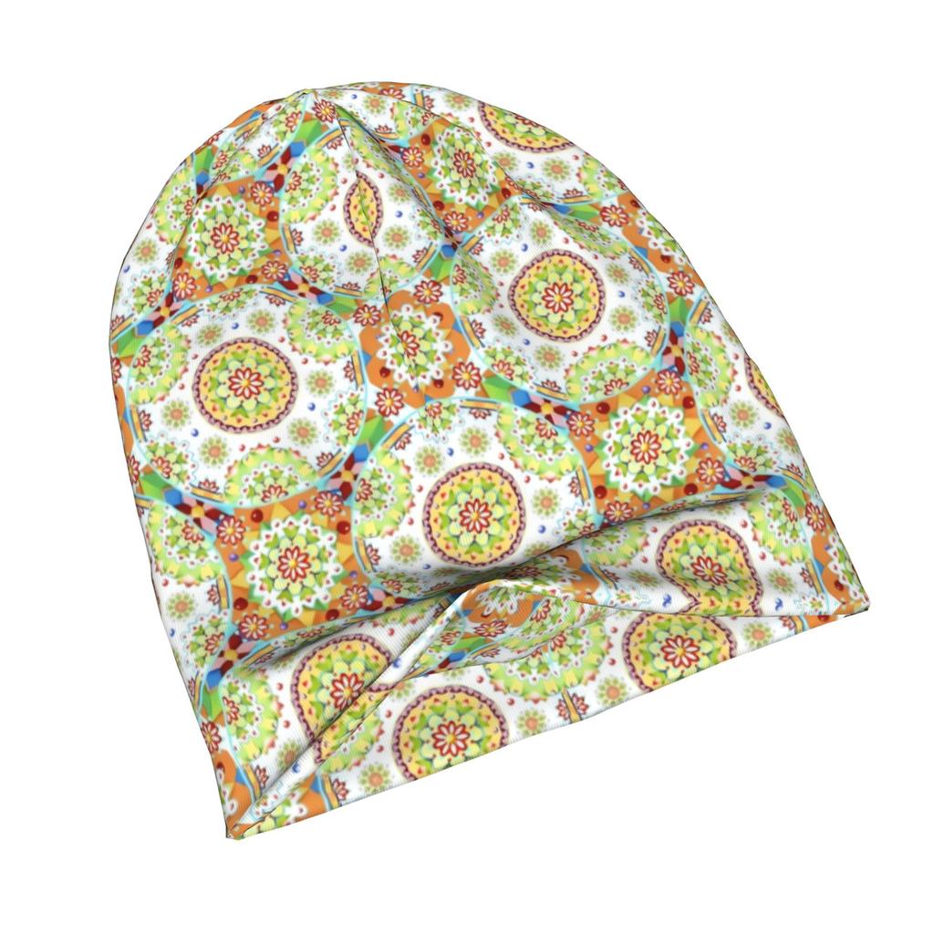 2D Flat Printing Brocade Mandala Adult Fashion Beanie That Transitions Effortlessly from Morning Commutes To Evening Walks While Maintaining a Clean U