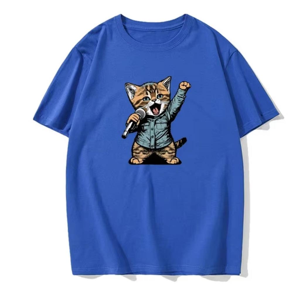 Men's Summer Short-sleeved Fun and Cute Pattern Printed Solid Color Fashionable Casual Round Neck Cotton European Size T-shirt