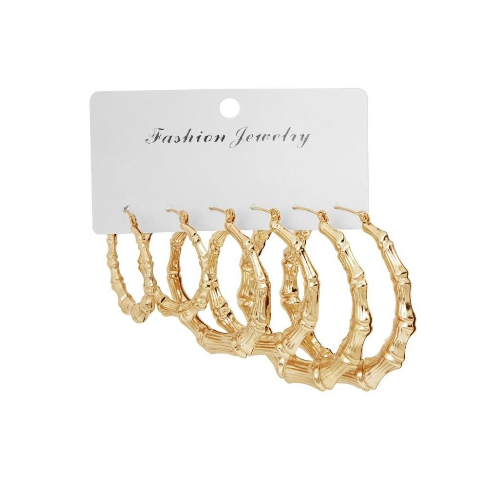 Vintage Metal Hoop Earring Exaggerated Jewelry Gift New Bamboo Circle Earrings Set for Women