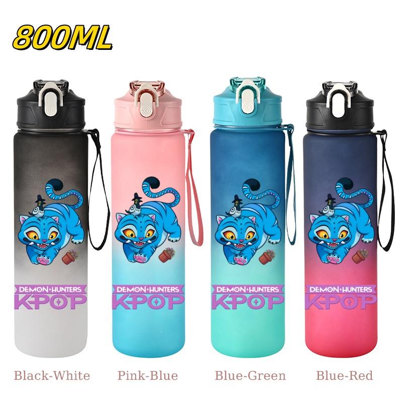 800ML KPop Demon Hunters Gradient Cartoon Print Large Capacity Straw Water Cup Outdoor Portable Sports Drink Bottles Travel Mug