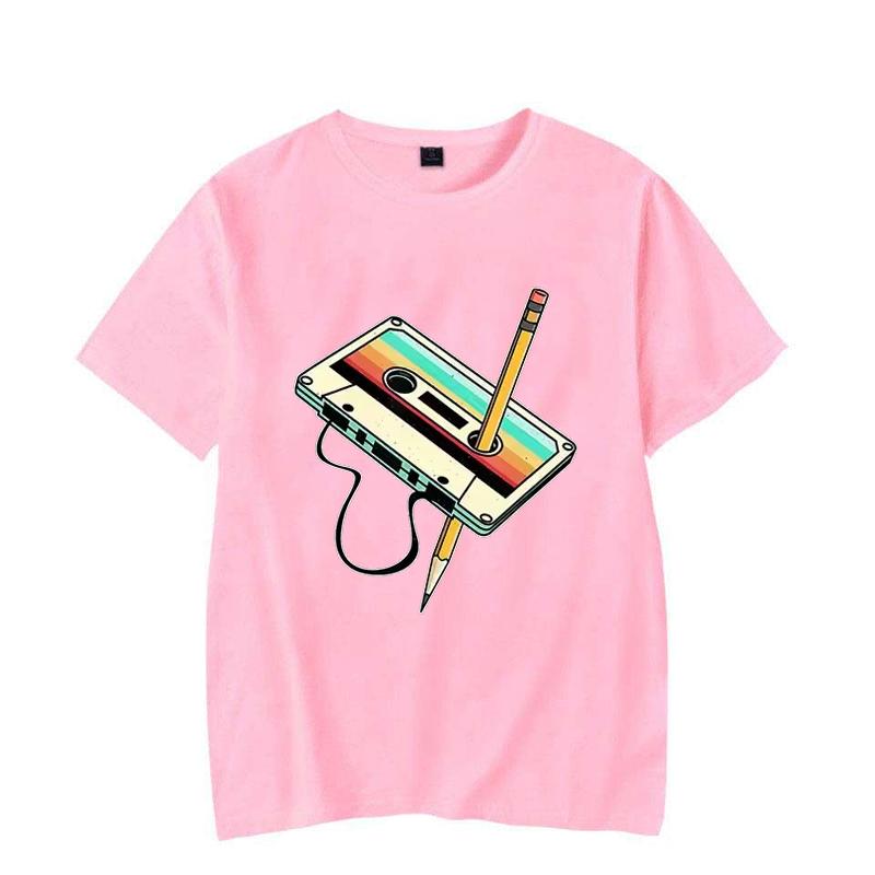 Men Short Sleeve 80s Cassette Tape Pencil 1980s Retro Vintage Throwback Music T-Shirt Women Clothing Vintage T Shirt Camisetas