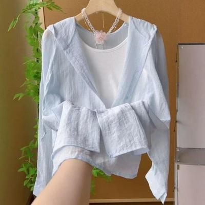 Summer Thin Loose Korean Hooded Sun Protection New Fashion Casual Foreign Style Jacket Long-sleeved Shirt Top