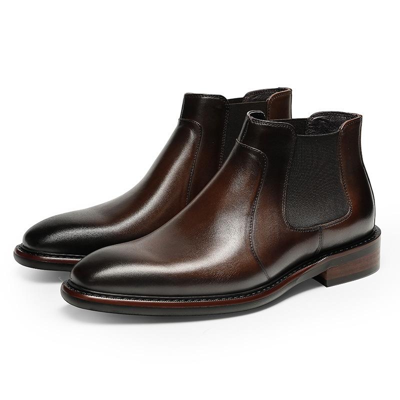 

Fashion New Men s Chelsea Boots Frosted Genuine Leather Casual Retro Slip-on Shoes Fashion Leather Boots Men Oxfords Comfort Boot 10 коричневый
