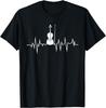 Geige Herzschlag EKG Rhythmus Grafikdruck Lässiges Baumwoll Kurzarm T-Shirt für Musikliebhaber