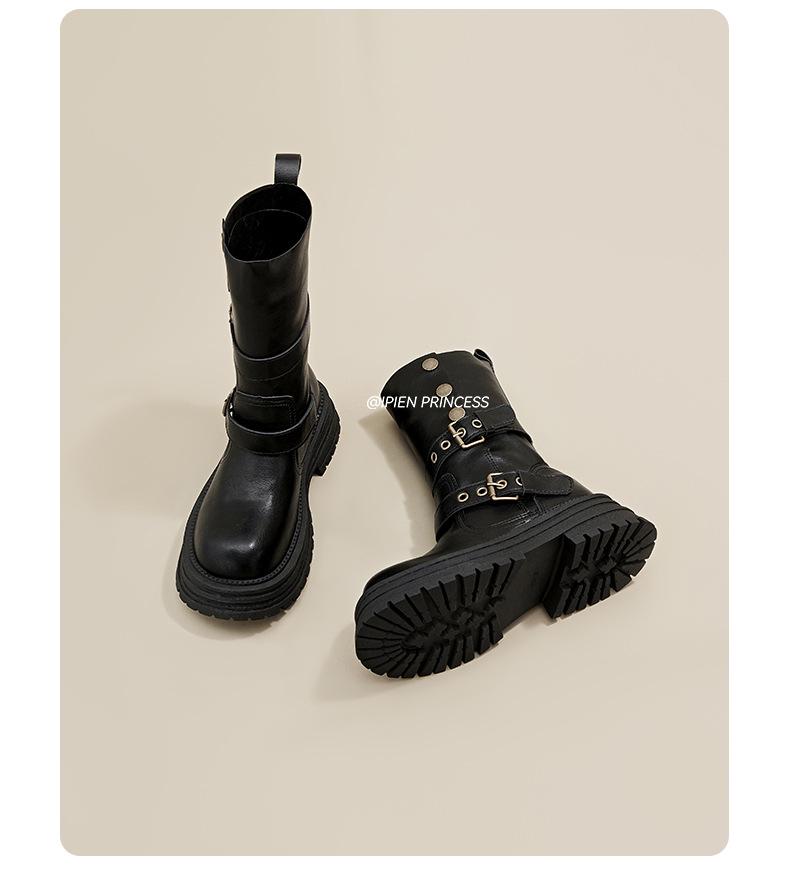 2025 New Women's British Style Martin Boots - Brown Retro Mid-Calf, Perfect for Early Autumn with Skirts