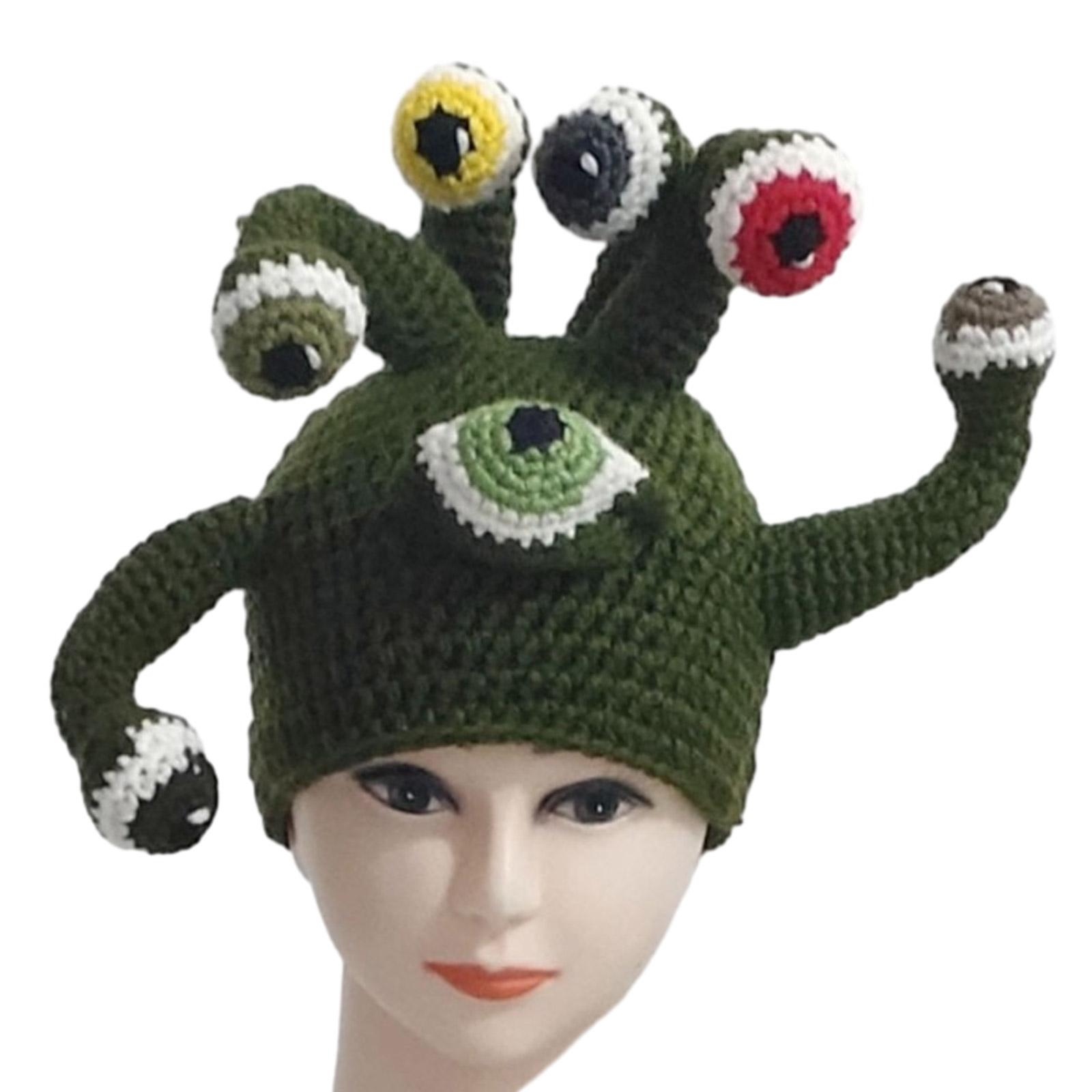 

Novelty Beanie Cap for Women Girls Knit Octopus Eyes Knitted Hat Party Photo Cap Girls Y2K Funny Hat Adult Headdress зелений