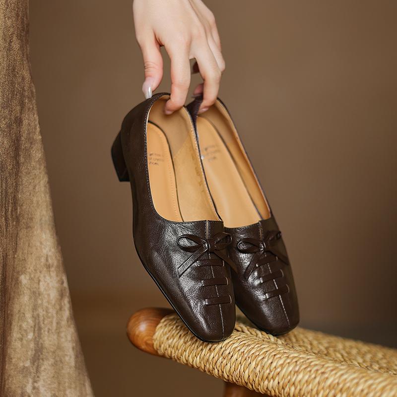 Fashion 2025 New Arrival Soft Genuine Leather Women Heels Shoes Square Toe Comfortable Fashion Casual Low Heel Shoes Four Seasons Shoes