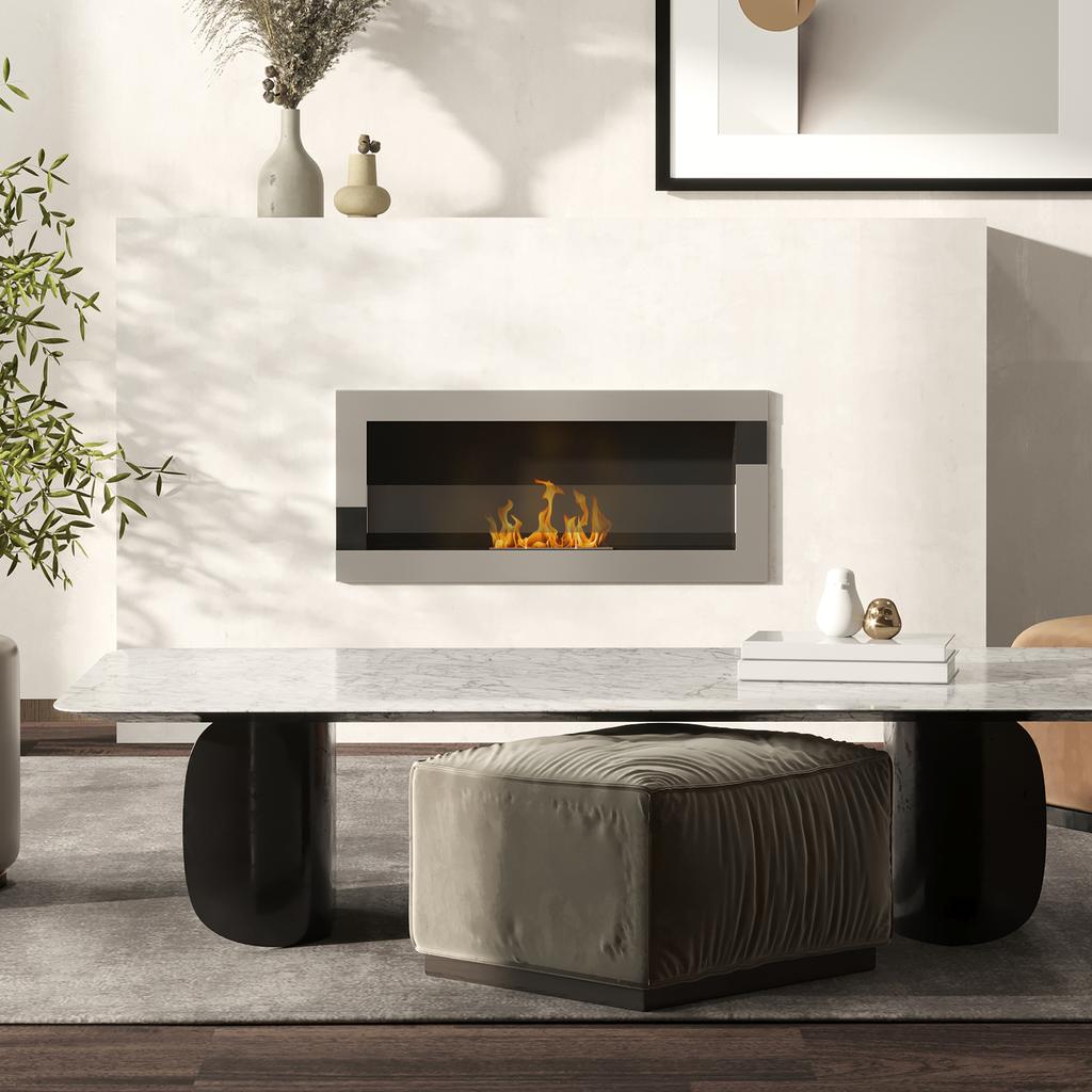 Camino a Bioetanolo in Acciaio Inossidabile, 2,5h di Combustione con Serbatoio da 1,5L e Copertura 20m², 90x16x40 cm, Argento
