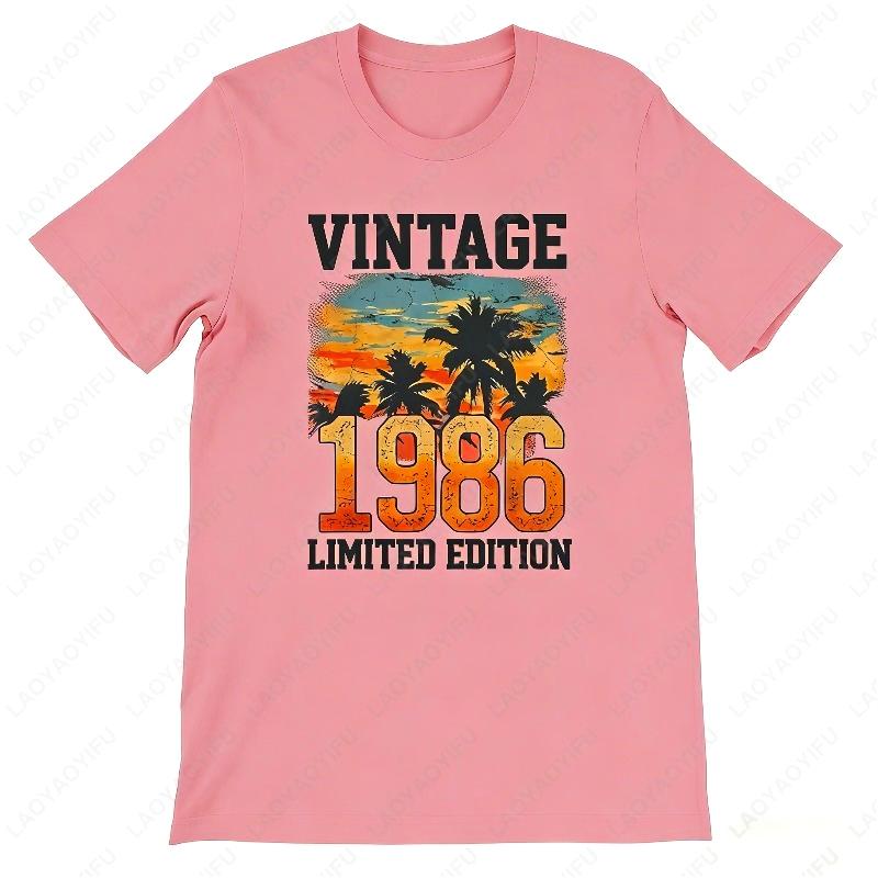 Vintage 1986 Clothing Born In 1986s 40th Birthday Gift Men Women Fun Sunset Projection Oneck Printed Unisex Cotton Shirts Black