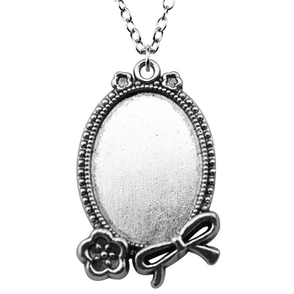 45cm Or 70cm Long Chain Necklace Oval Glass Cabochon Base Setting Tray Minimalist Jewelry Components QN054