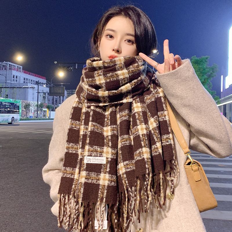 Scarf Women's Winter Korean Edition New Versatile Student Premium Sense Warm Thickened Scarf Couple Plaid Shawl