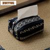 Handmade Indigo Jacquard Cloth Tissue Box Elegant Tissue Rangement Wet Wipes Case Reusable Paper Drawer Hotel Napkin Storage