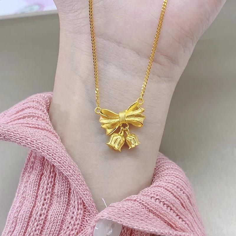 New Bow Lily Of The Valley Necklace Female Simplicity High Sense On The Run Princess Ancient Collarbone Chain Does Not Fade