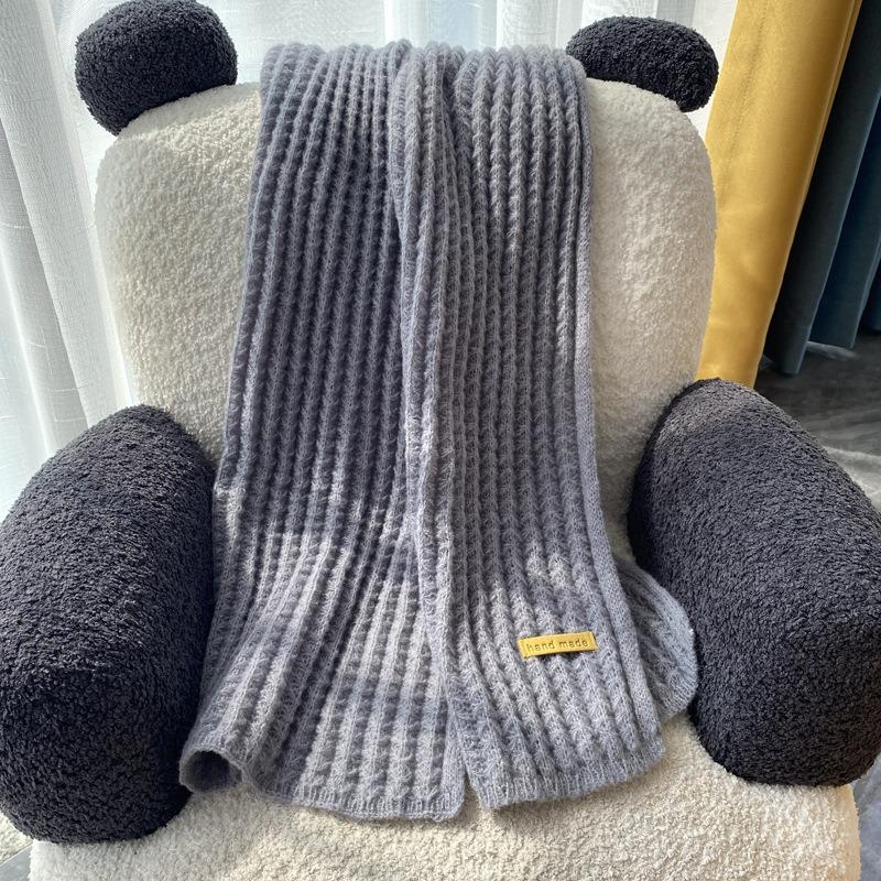 New solid color handmade gift Christmas scarf women's winter thickened versatile knitted wool scarf men