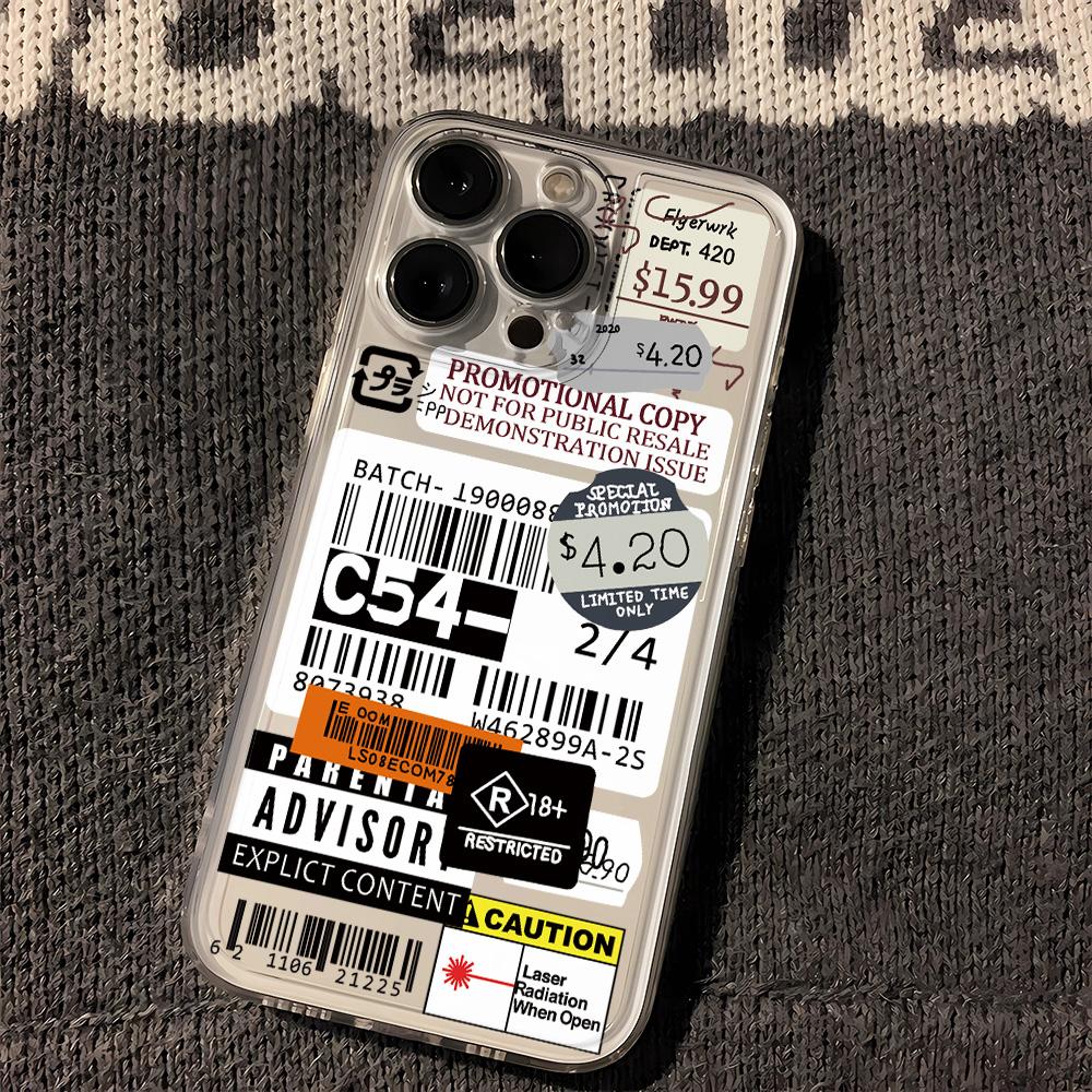 Streetwear Label Phone Case For IPhone 16 13 15 11 12 14 Plus 17 Pro Max 17 Air 16E XS XR 7 8 SE Soft Transparent Cover Fundas