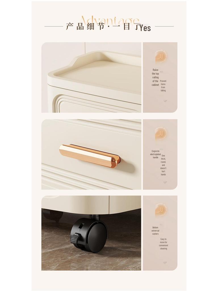 Bedroom Bedside Movable Storage Cabinet with Drawers for Living Room - Plastic Household Snack Organizer