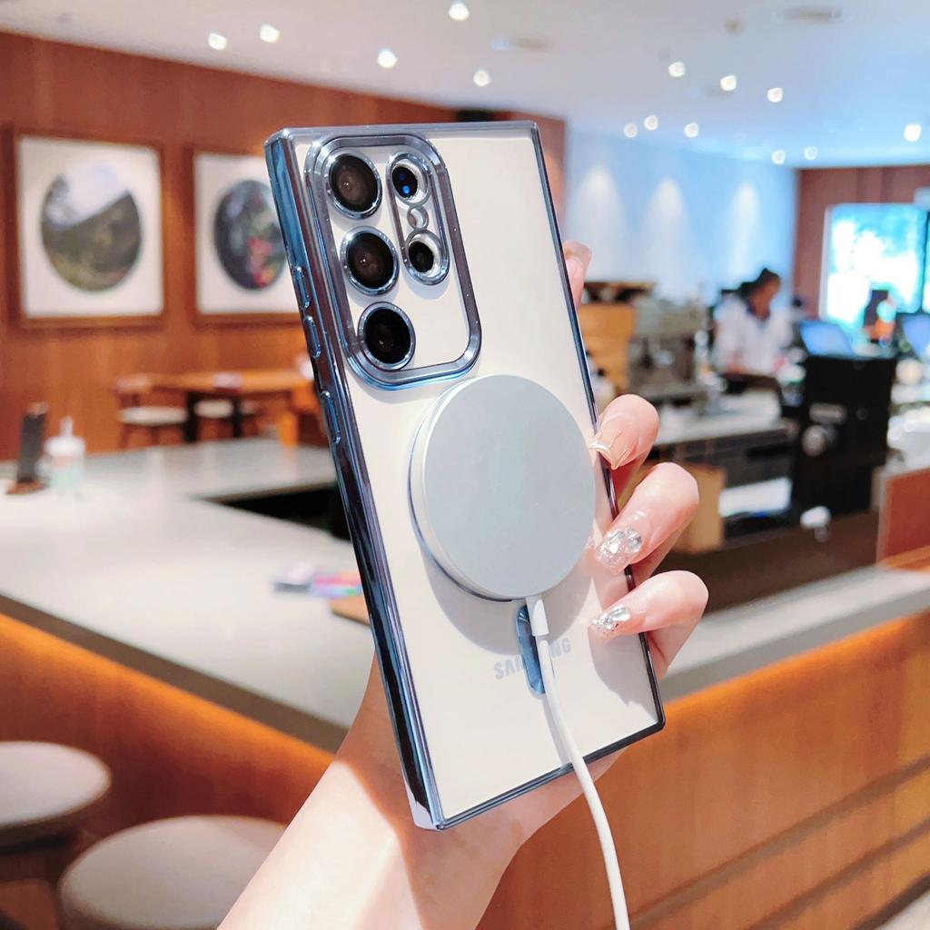 Electroplated Magnetic Transparent Love Mobile Phone Case Is Suitable for Samsung S24ULTRA Lens Film S24 Advanced Sense S23FE