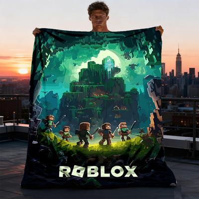 1pc Roblox Adventure Outdoor Flannel Blanket for Girls Soft, Lightweight Throw Perfect for Camping, and Gifting, Digital